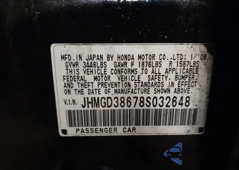 2008 Honda Fit Sport from USA, damaged, VIN JHMGD38678S032648